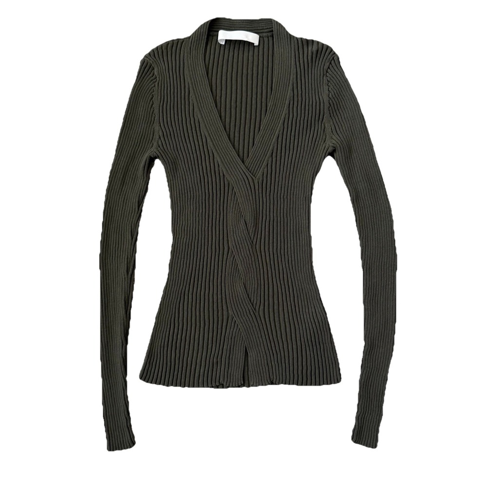 Dion Lee Rib Knit Twist Front Top Womens Small Olive Green Slim Fit Classic